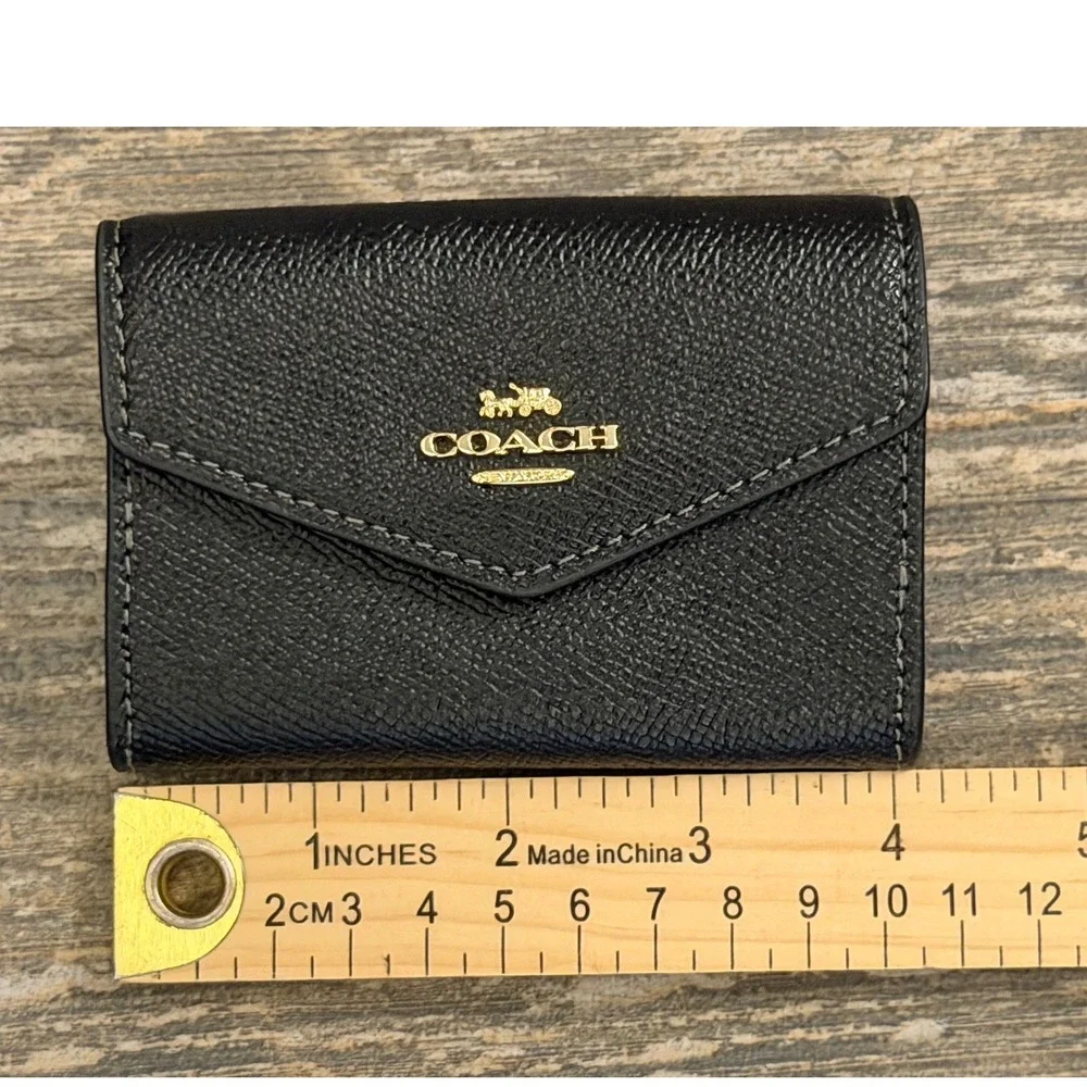 NWT Coach CH487 Envelope Card Case Black Crossgrain Leather Gold Hardware 4x3‎